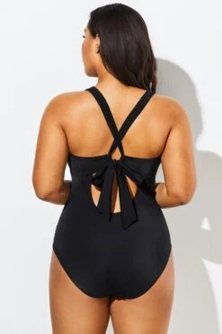 Black Lace Up One Piece Open Back Swimsuit -Bikini Bliss Shop b sfop1911058 2