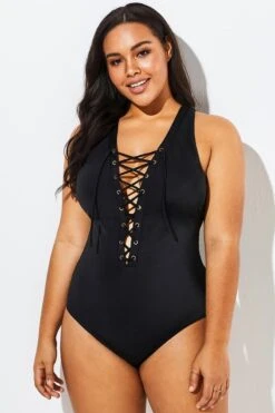 Black Lace Up One Piece Open Back Swimsuit -Bikini Bliss Shop b sfop1911058 3