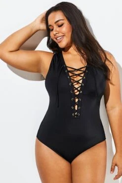 Black Lace Up One Piece Open Back Swimsuit -Bikini Bliss Shop b sfop1911058 4