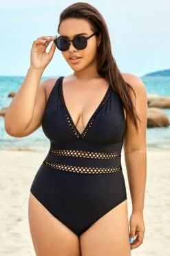 Black Lattice Plunge V-neck One Piece Swimsuit -Bikini Bliss Shop b sfop1911067 4