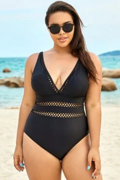 Black Lattice Plunge V-neck One Piece Swimsuit -Bikini Bliss Shop b sfop1911067 6