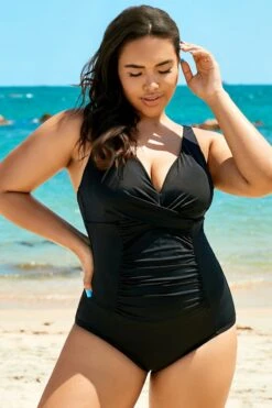 Black Twist Ruched V-neck One Piece Swimsuit 7 Black Twist Ruched V-neck One Piece Swimsuit -Bikini Bliss Shop b sfop1911068 3