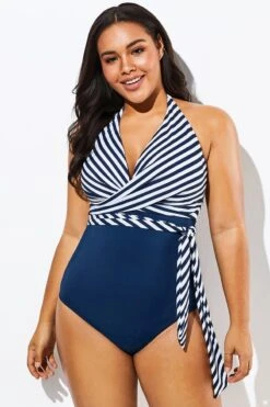 Fashion Faux Wrap Halter One Piece Swimsuit -Bikini Bliss Shop b sfop1911125 6