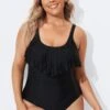 Black V-Neck Fringe Vintage One Piece Swimsuits