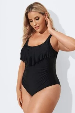 Black V-Neck Fringe Vintage One Piece Swimsuits -Bikini Bliss Shop b sfop2003075 3