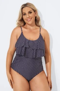 Navy Scoopneck Dot Tiered One Piece Swimsuit -Bikini Bliss Shop b sfop2003092 3