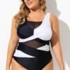 Black & White Sexy Cut Out Mesh One Piece Swimsuit