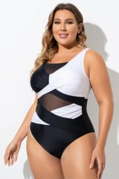 Black & White Sexy Cut Out Mesh One Piece Swimsuit -Bikini Bliss Shop b sfop2003276 3