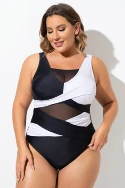 Black & White Sexy Cut Out Mesh One Piece Swimsuit -Bikini Bliss Shop b sfop2003276 5