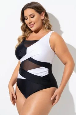 Black & White Sexy Cut Out Mesh One Piece Swimsuit -Bikini Bliss Shop b sfop2003276 6