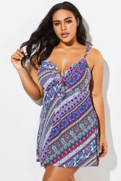 Technicolor Stylish Tie Front Underwire Swimdress -Bikini Bliss Shop b sfsd1911004 3