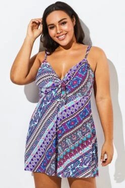 Technicolor Stylish Tie Front Underwire Swimdress -Bikini Bliss Shop b sfsd1911004 6