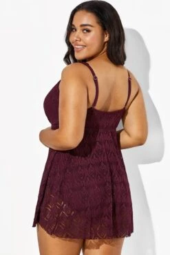 Wine Crochet Side Slit V-Neck Graceful Swimdress -Bikini Bliss Shop b sfsd1911005 2 1