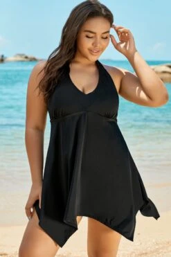 Black Handkerchief Flowy Halter 2 Piece Swimdress Set -Bikini Bliss Shop b sfsd1911007 4