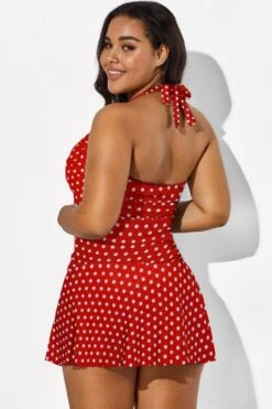 Red Halter Twist-front Polka Dot Swimdress -Bikini Bliss Shop b sfsd1911031 22