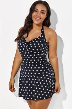 Black Halter Sweetheart Polka Dot Sexy Swimdress -Bikini Bliss Shop b sfsd1911031 3