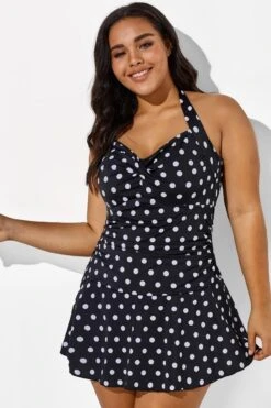 Black Halter Sweetheart Polka Dot Sexy Swimdress -Bikini Bliss Shop b sfsd1911031 4