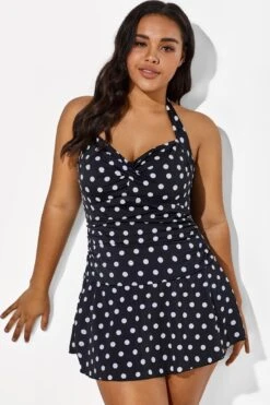Black Halter Sweetheart Polka Dot Sexy Swimdress -Bikini Bliss Shop b sfsd1911031 5