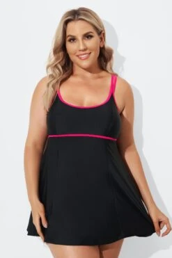 Black Scoopneck Double Lingerie Straps Swimdress