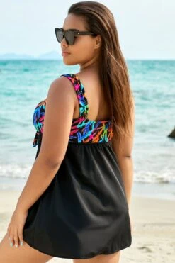 Fashionable Tie Front V-Neck Tummy Control Swimdress -Bikini Bliss Shop b sfsd1911038 3