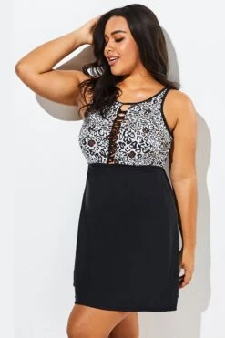 Black Leopard Print Sexy Side Lace Up Swimdress -Bikini Bliss Shop b sfsd1911045 3