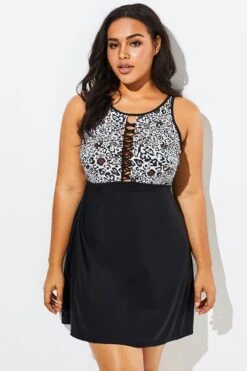 Black Leopard Print Sexy Side Lace Up Swimdress -Bikini Bliss Shop b sfsd1911045 5