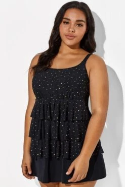 Black Square Neck Ruffle Vintage Women Swimdress -Bikini Bliss Shop b sfsd1911046 55