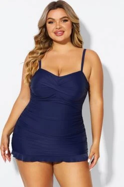 Dark Blue Twist Front Sweetheart Neckline Ruffle Swimdress -Bikini Bliss Shop b sfsd1911054 3