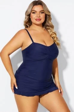 Dark Blue Twist Front Sweetheart Neckline Ruffle Swimdress -Bikini Bliss Shop b sfsd1911054 5
