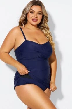 Dark Blue Twist Front Sweetheart Neckline Ruffle Swimdress -Bikini Bliss Shop b sfsd1911054 6