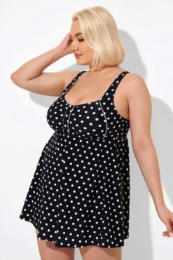 Black Dot Retro Round Neck Wide Strap Swimdress -Bikini Bliss Shop b sfsd2003039 4