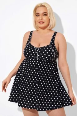 Black Dot Retro Round Neck Wide Strap Swimdress -Bikini Bliss Shop b sfsd2003039 5