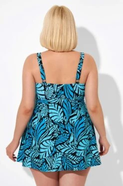 Blue Leaves Printed V-neck Women Swimdress -Bikini Bliss Shop b sfsd2003046 2