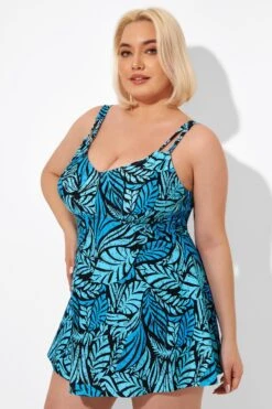 Blue Leaves Printed V-neck Women Swimdress -Bikini Bliss Shop b sfsd2003046 5