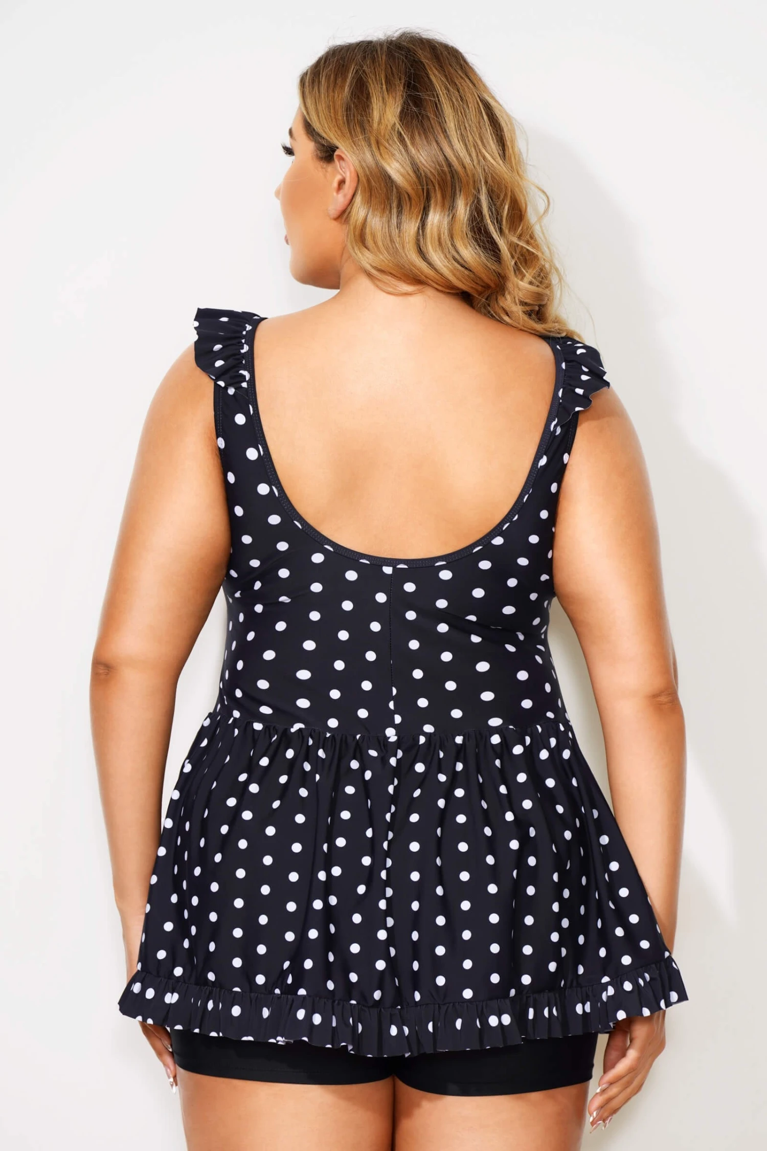 Polka Dots Ruffle V-neck Classic Women Swimdress 2 Polka Dots Ruffle V-neck Classic Women Swimdress - Image 2
