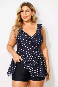 Polka Dots Ruffle V-neck Classic Women Swimdress 6 Polka Dots Ruffle V-neck Classic Women Swimdress -Bikini Bliss Shop b sfsd2003052 3
