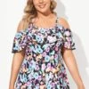 Floral Printed Off-the-Shoulder Flounce Swimdress