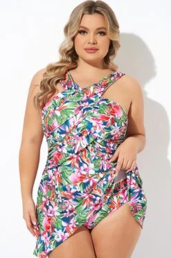 Tropic Pattern High Neck Wrap Front Swimdress -Bikini Bliss Shop b sfsd2003147 3