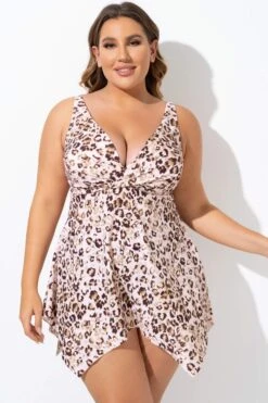 Leopard Retro Wrap Adjustable Wide Strap Swimdress -Bikini Bliss Shop b sfsd2003155 5