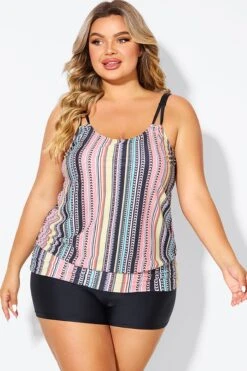 Vintage Multi Color Double Straps Tankini Top -Bikini Bliss Shop b sftan010008 3