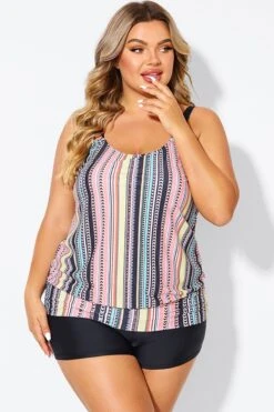 Vintage Multi Color Double Straps Tankini Top -Bikini Bliss Shop b sftan010008 4