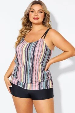 Vintage Multi Color Double Straps Tankini Top -Bikini Bliss Shop b sftan010008 5