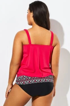 Women Red Loop Strap Blouson Tankini Top -Bikini Bliss Shop b sftan1911017 5