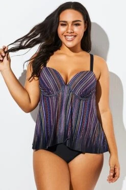Stripe Flowy Sweetheart Neckline Underwire Tankini Set -Bikini Bliss Shop b sftan1911025 3