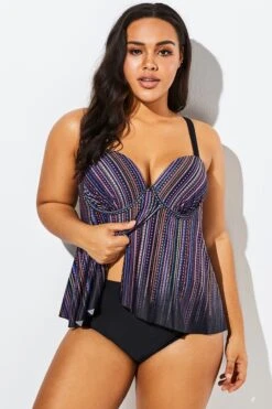 Stripe Flowy Sweetheart Neckline Underwire Tankini Set -Bikini Bliss Shop b sftan1911025 4
