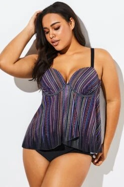 Stripe Flowy Sweetheart Neckline Underwire Tankini Set -Bikini Bliss Shop b sftan1911025 5
