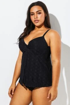 Black Faux Flyaway Flowy Twist Front Tankini Set -Bikini Bliss Shop b sftan1911161 4