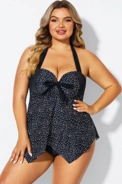 White Dots Bow Handkerchief Halter Tankini Top -Bikini Bliss Shop b sftan1911174 4