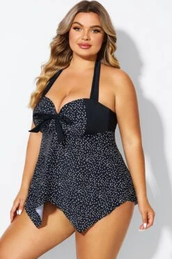 White Dots Bow Handkerchief Halter Tankini Top -Bikini Bliss Shop b sftan1911174 5