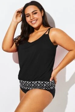 Black Scoopneck Tummy Control Tankini Top -Bikini Bliss Shop b sftan1911188t 44